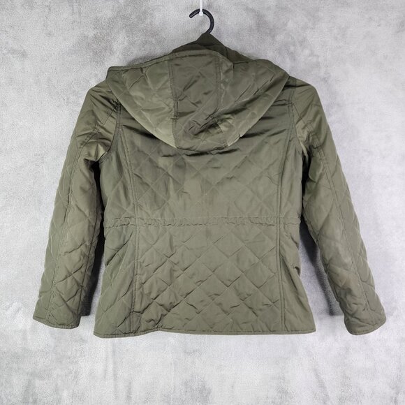 Womens Olive Green Old Navy Quilted Jacket Removable Hood Full Zip Size M - Picture 9 of 11